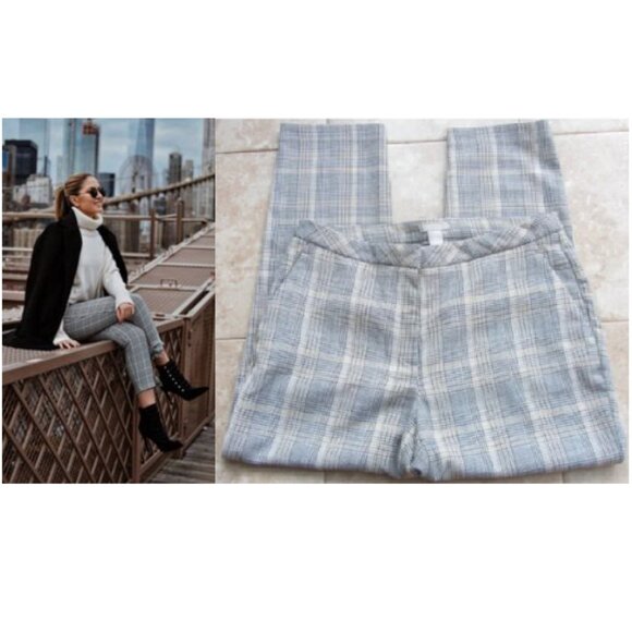 H&M Size 12 Black Brown Plaid Print Stretchy Business Casual Dress Pants - Picture 1 of 6